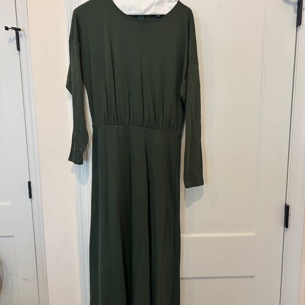 Ann Taylor Spring Pine Green Blouson A-Line Midi Dress - Picture 3 of 3